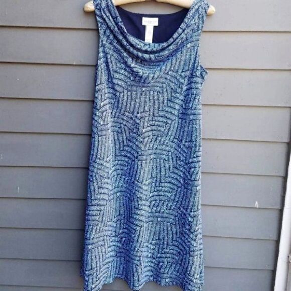 Villager Blue Sleeveless Drape Front Dress Size 14 - Picture 1 of 7